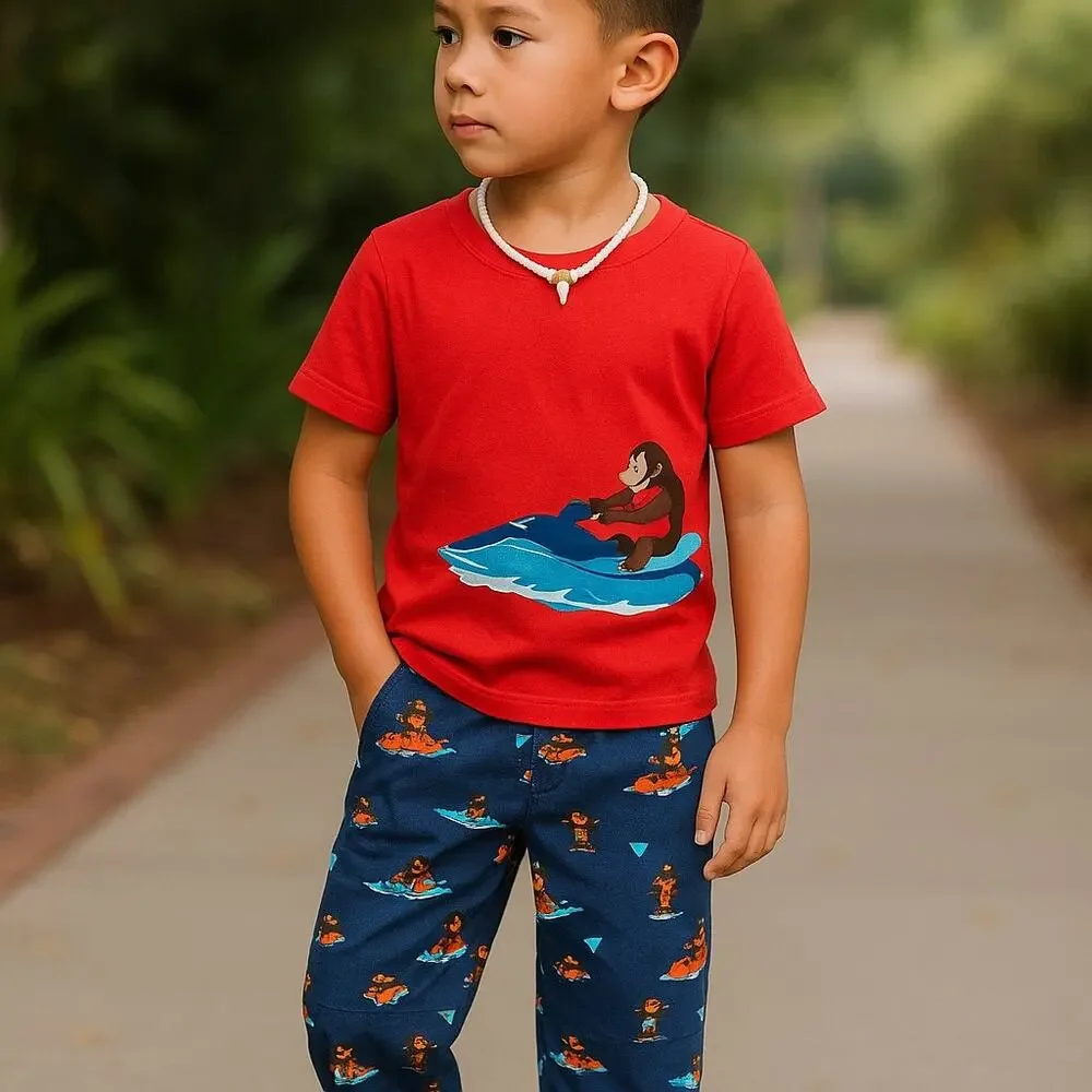 Carter's Boys Pajamas Size 4T Jet Ski Monkey‎ Short Sleeves Orange Blue